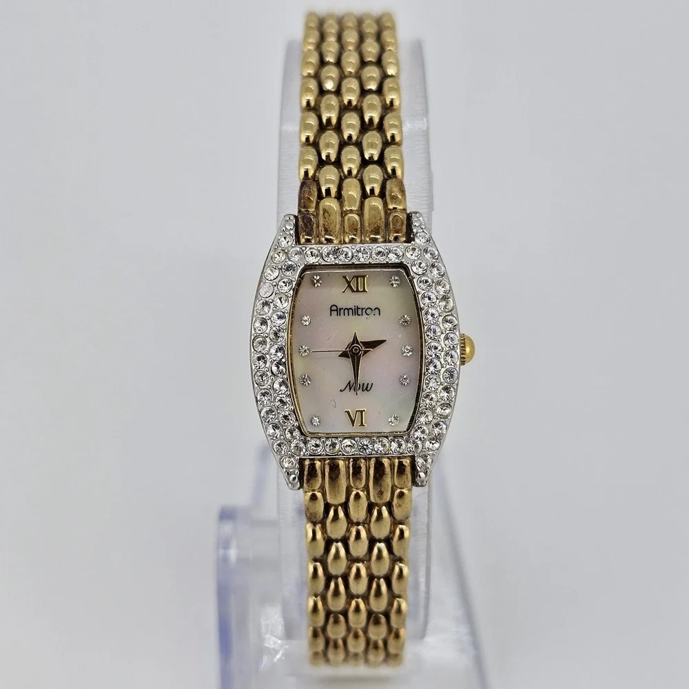 Armitron Women's‎ Watch 19MM MOP Dial Crystal Bezel Gold Bracelet 6